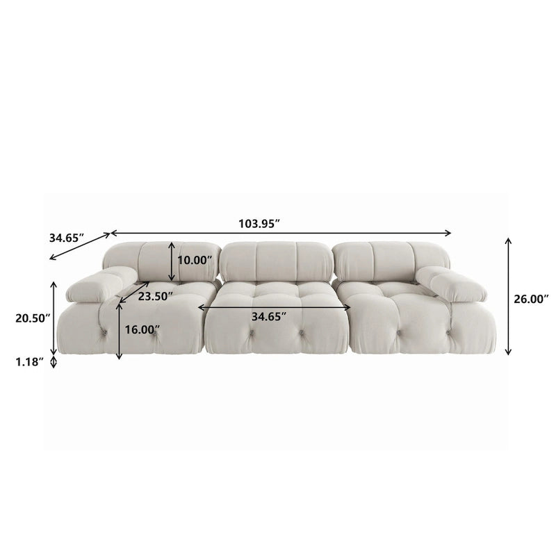 Velvet 3-Seater Sofa with Solid Wood Frame and Pocket Coil Springs