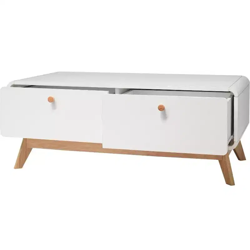 Ren Home Leva Scandinavian 2 Drawer Curved Entertainment Console, White