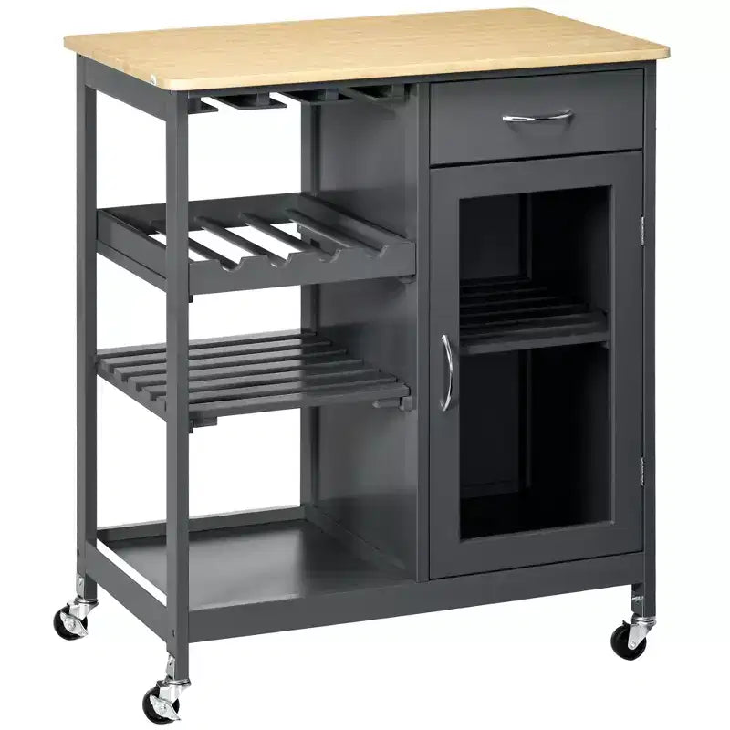 White Rolling Kitchen Cart with Drawer, Cabinet & Shelves – 1 Person