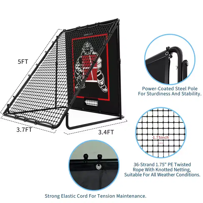 Black 5x3.7ft 2-in-1 Baseball Pitching & Rebounder TrainerCPortable Hitting Practice Net for Softball/Baseball Training,Ideal Gift for Kids & Boys