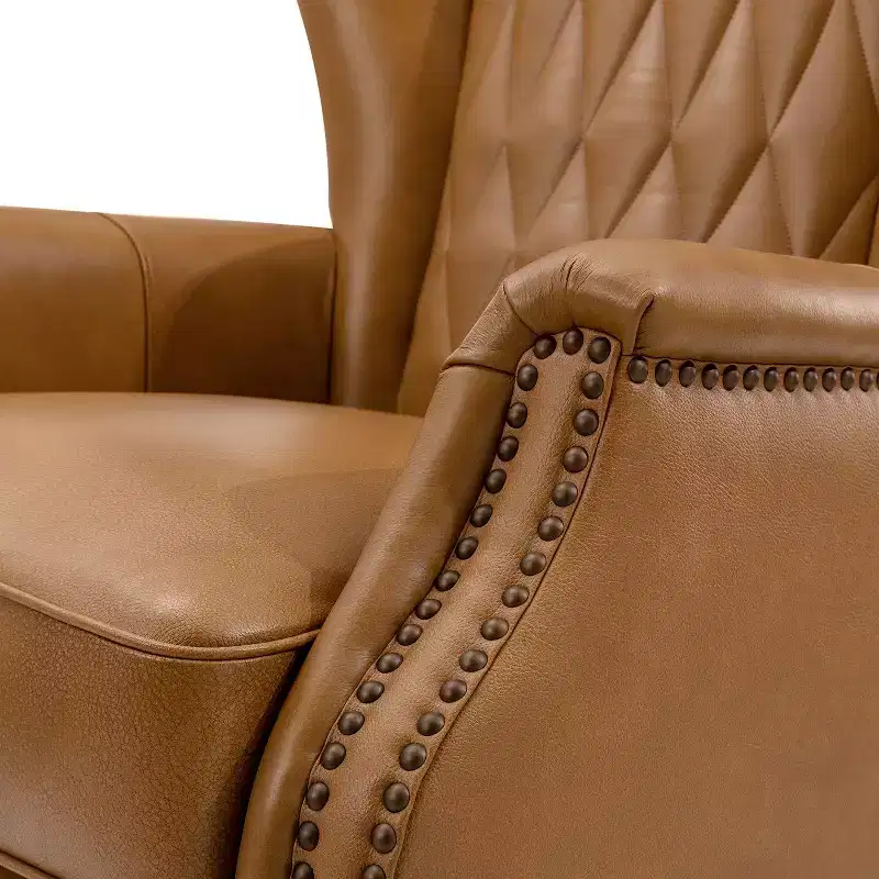 Valerius Genuine Leather Armchair with Nailhead Trims and Solid Wood Legs | HULALA HOME