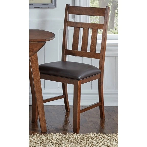 Honey Wood Dining Chairs Set of 2 with Faux Leather Seat