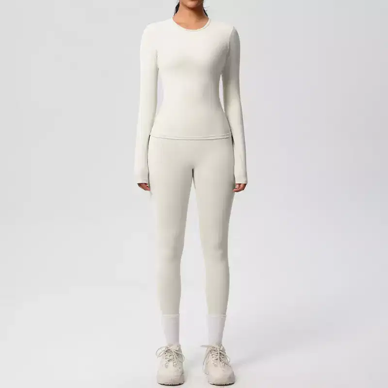 Anna-Kaci Active Women's Long Sleeve Crew Neck Top and High Waist Leggings Set with Slim Fit Design