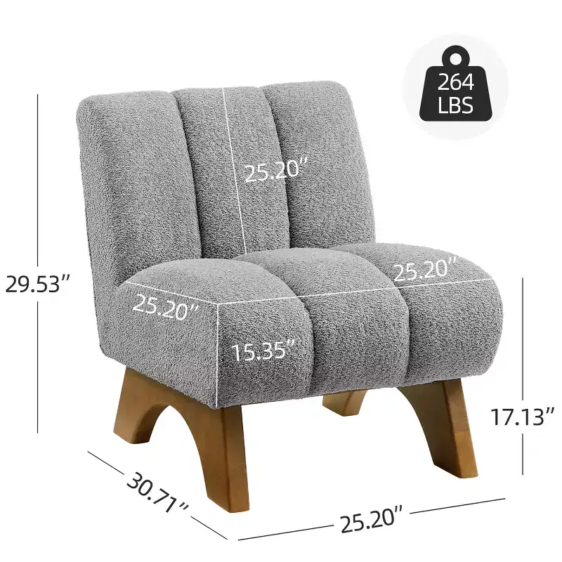 Art Leon Polar Fleece Fabric Upholstered Accent Slipper Chair with Rubber Wood Legs