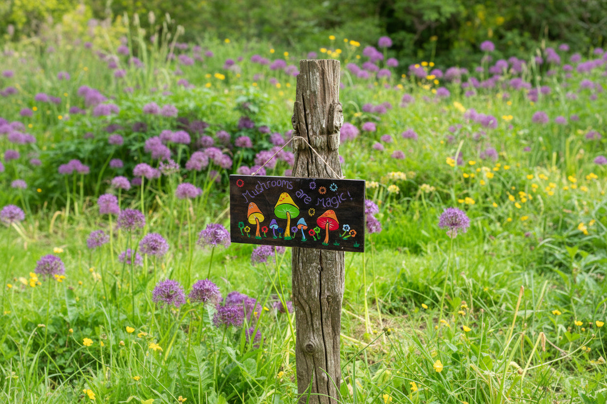 Mushrooms Are Magic' Painted Wood Sign'