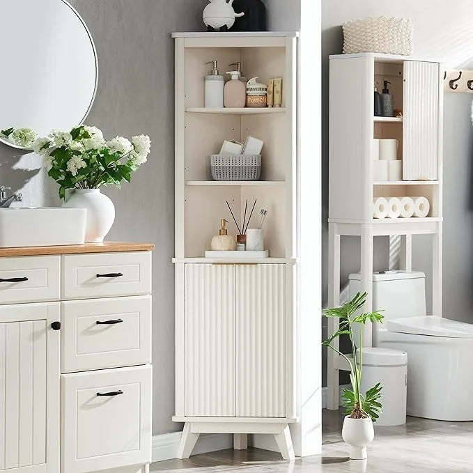 68-Inch Modern Tall Corner Cabinet with Faux Marble Top