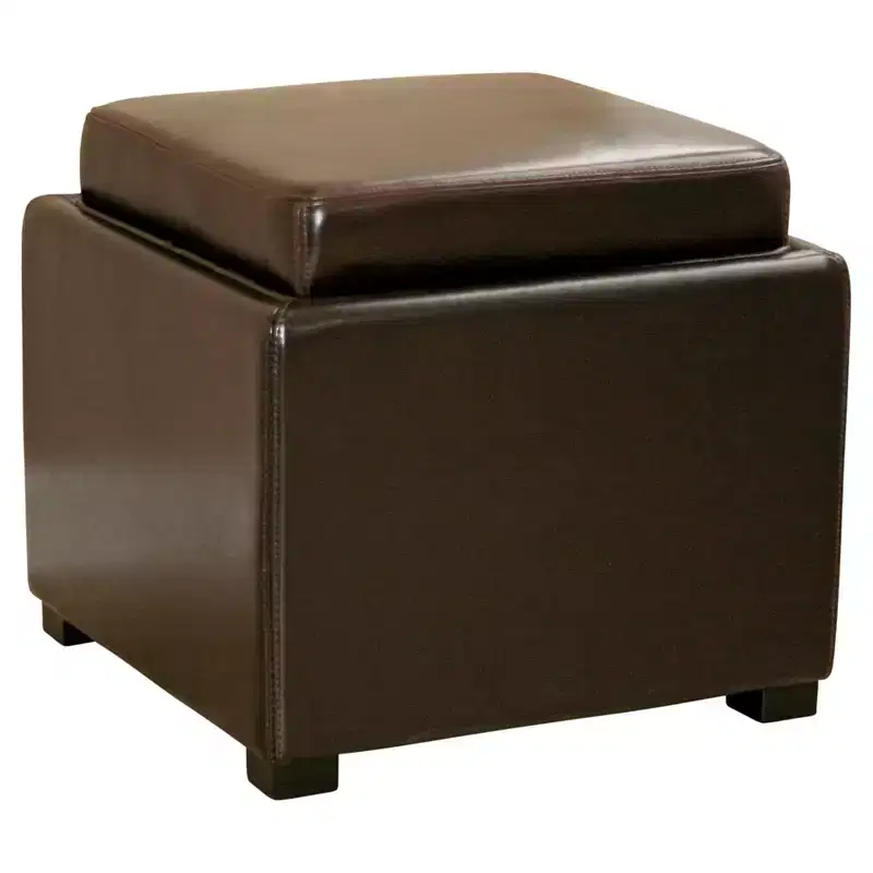 Tate Storage Ottoman Dark Brown - Baxton Studio: Compact Seating, Side Table, Non-Marking Feet
