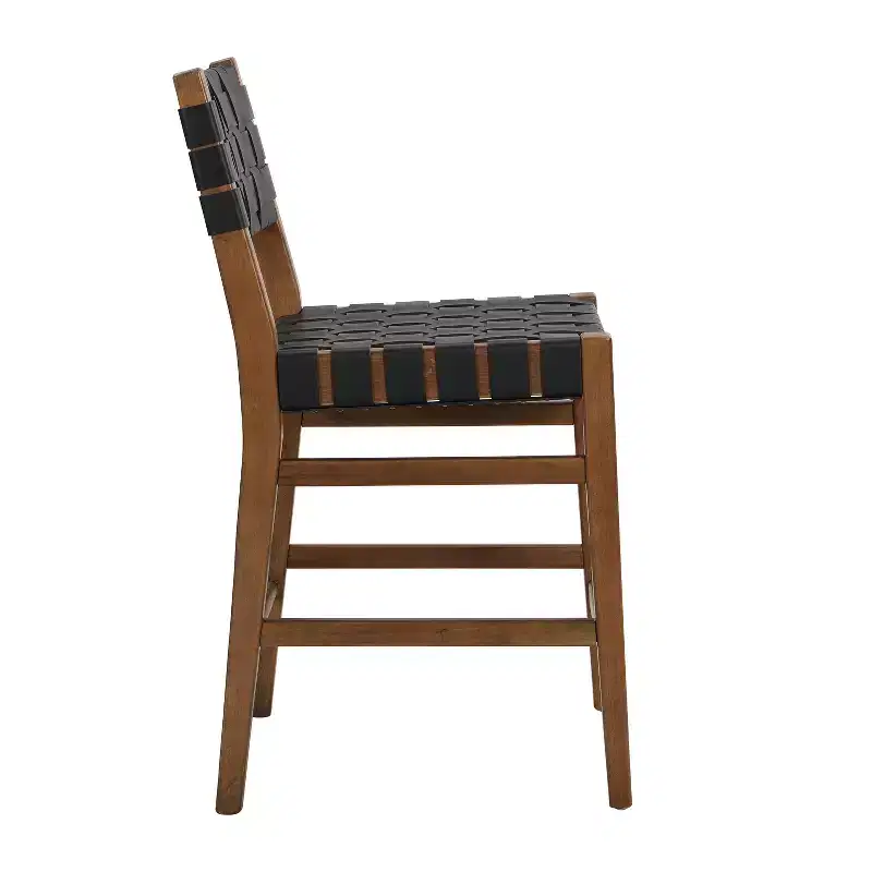 Christopher Knight Home Lumft 24.25 Woven Leather Rubberwood Counter Stool with Footrest