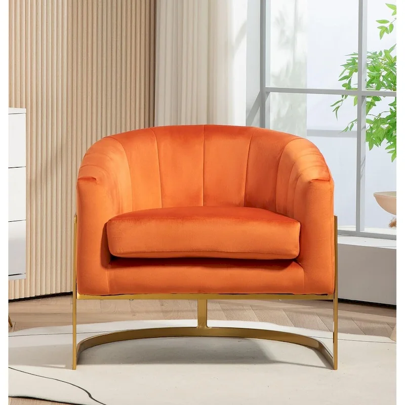 Velvet Accent Armchair with Gold Metal Frame