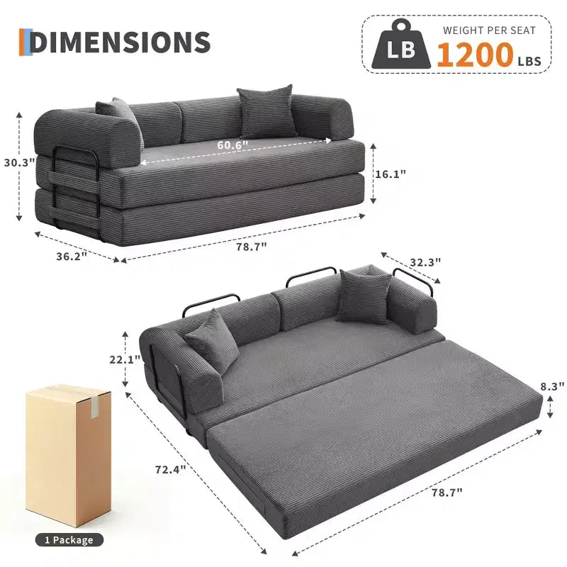 Acekool Convertible Sleeper Sofa Bed Floor Couch with Deep Seat and Corduroy Comfort
