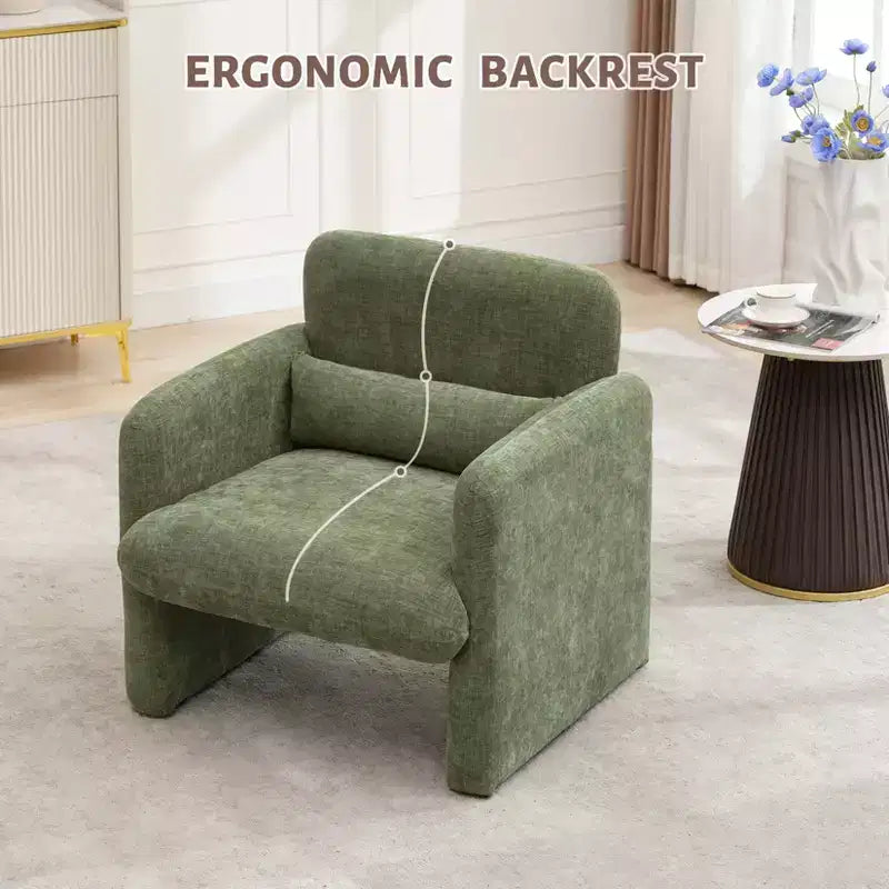 Modern Accent Chair with Arms, Soft Chenille Upholstered Single Sofa, Comfortable Reading Lounge Chair with Waist Pillow for Living Room, Bedroom