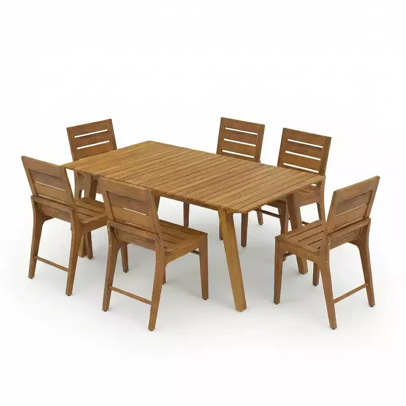 Christopher Knight Home Alessandro Modern 7 Piece Acacia Wood Dining Table Set with Slatted Design