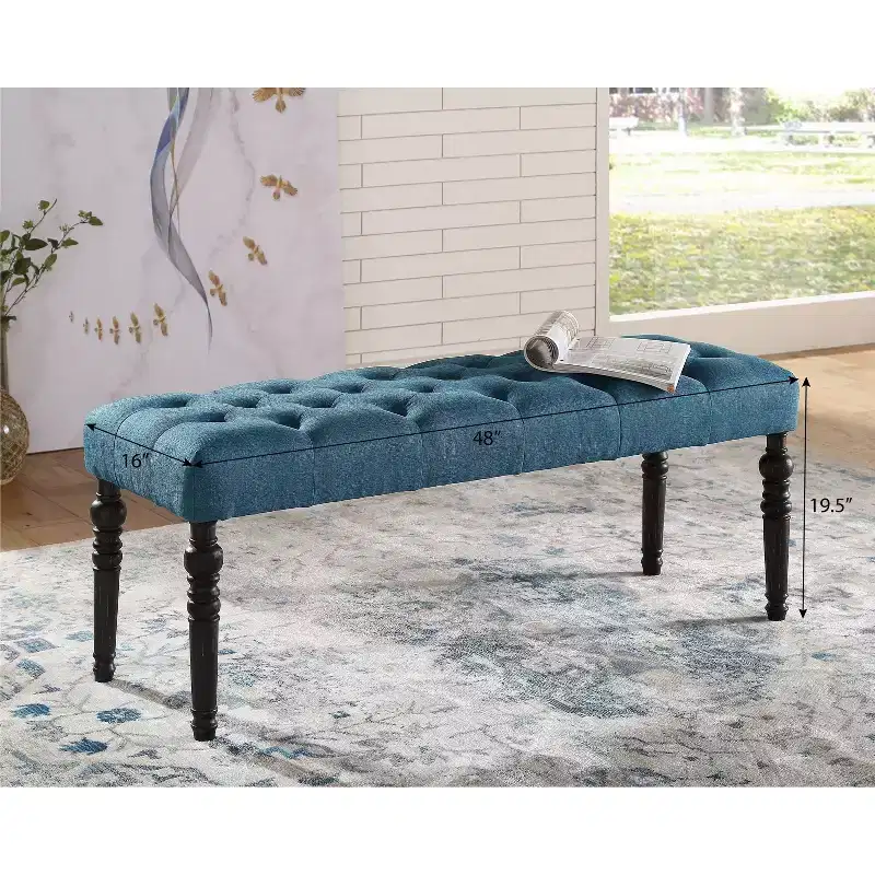 Leviton Fabric Tufted Turned Leg Dining Bench, Purple