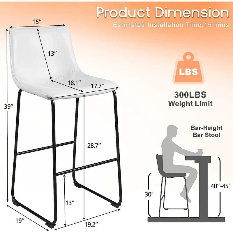 Faux Leather Counter Height Bar Stool with Iron Frame, 30 Inch