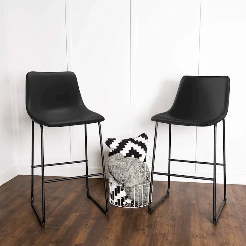Faux Leather Counter Height Bar Stool with Iron Frame, 30 Inch