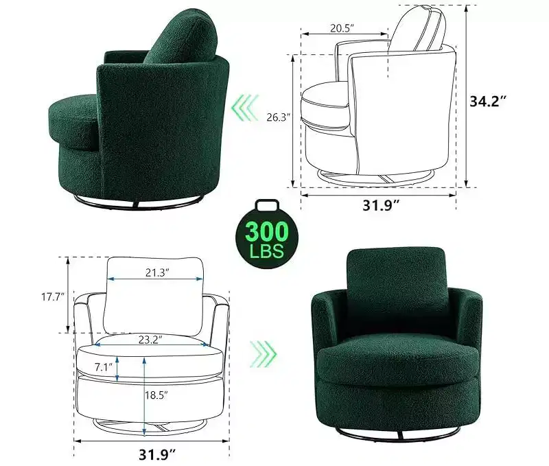 GDFStudio Bertha Swivel Boucle Upholstered 32 Wood and Steel Chair