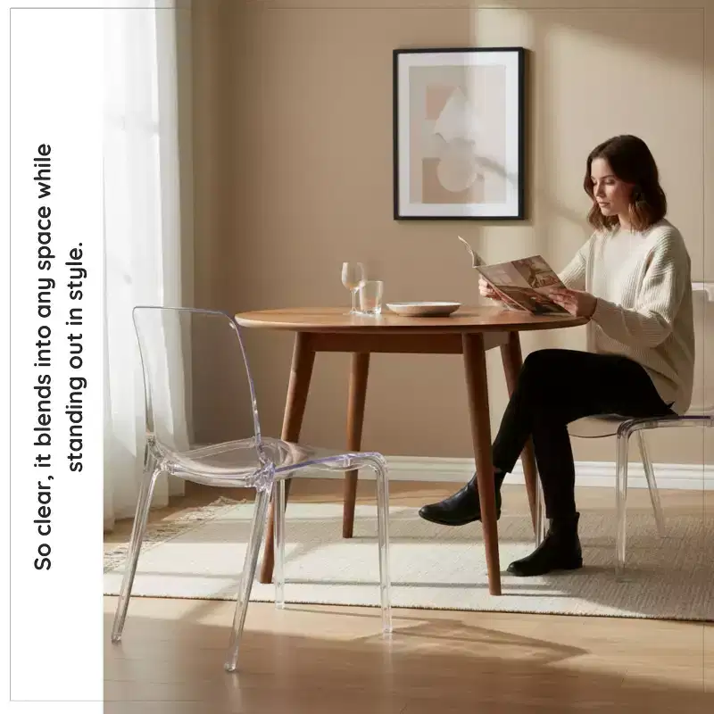 LeisureMod Murray Mid-Century Modern Dining Chair - Waterfall Edge Design Acrylic, Ergonomic and Stackable, Set of 4