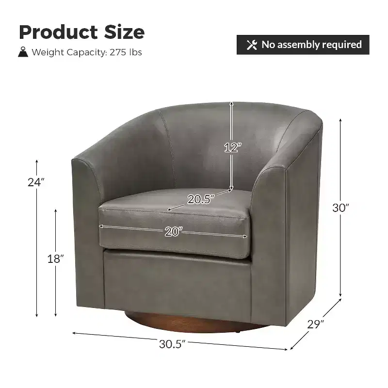 Set of 2 Jessie 30.5 Wide Modern Swivel Barrel Faux Leather Chair with Solid Wood Base|ART OF LIVING DESIGNS