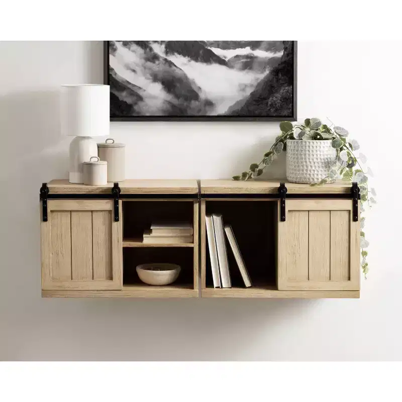Kate and Laurel Cates Wood Floating Side Table with Cabinet