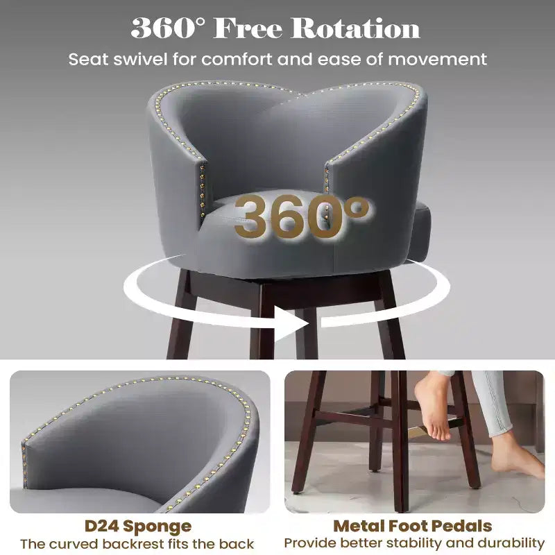 Crestlive Products 26.4inch Bar Height Set of 2 Swivel Bar Stools with Faux Leather Seat & Back Cushion Home Decor
