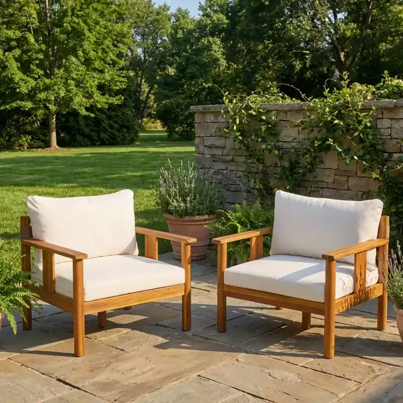 Christopher Knight Home Chalida Modern Acacia Wood Patio Club Chair with Cushion