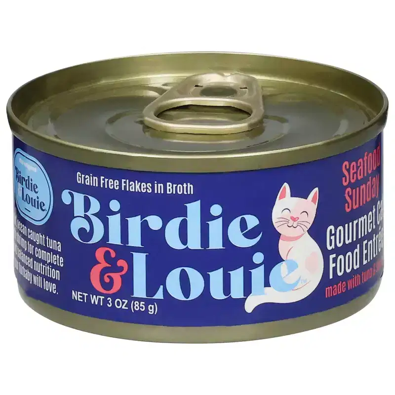 Birdie & Louie Sunday Seafood Grain Free Flakes in Broth Cat Food - Case of 12/3 oz