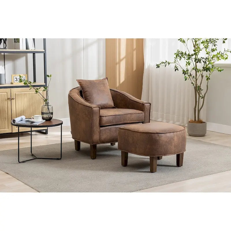 Mid-Century Modern Club Accent Chair with Tufted Back and Round Arms