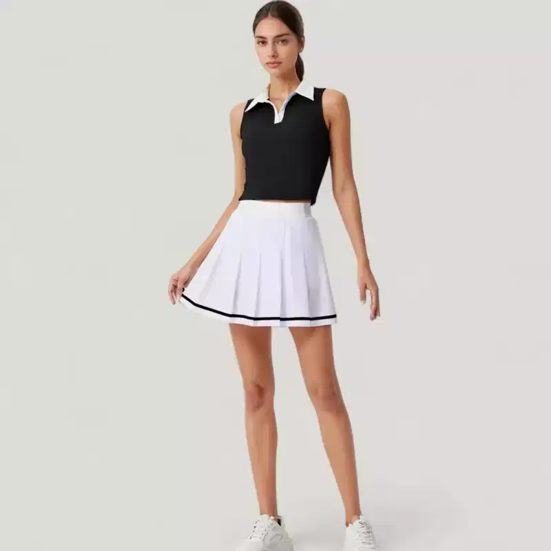 Anna-Kaci Active Women's Two-Piece Tennis Set with Sleeveless Polo Crop Top and Pleated High Waist Skirt