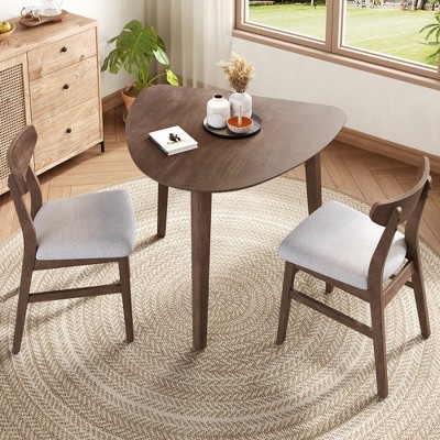 3-Piece Modern Dining Table Set, Triangular Side Table & 2 Curved Wood Chairs for Small Living Room Kitchen Studio - ModernLuxe