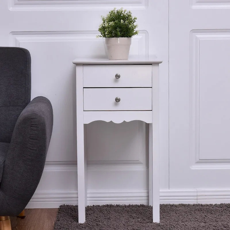 White 2-Drawer Side Table, 16 x 13 x 30 in.