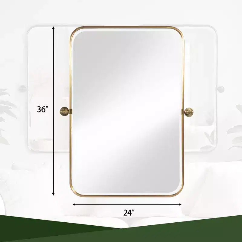 PexFix 36 x 24 Iron Rectangle Gold Pivot Wall Mirror Tilting Bathroom Vanity Mirror Metal Framed Adjustable Two-way mirror for Bedroom Living Room
