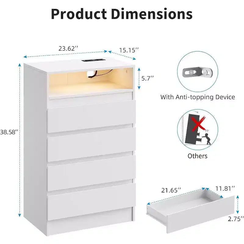 6-Drawer Dresser with LED Lights and Charging Station