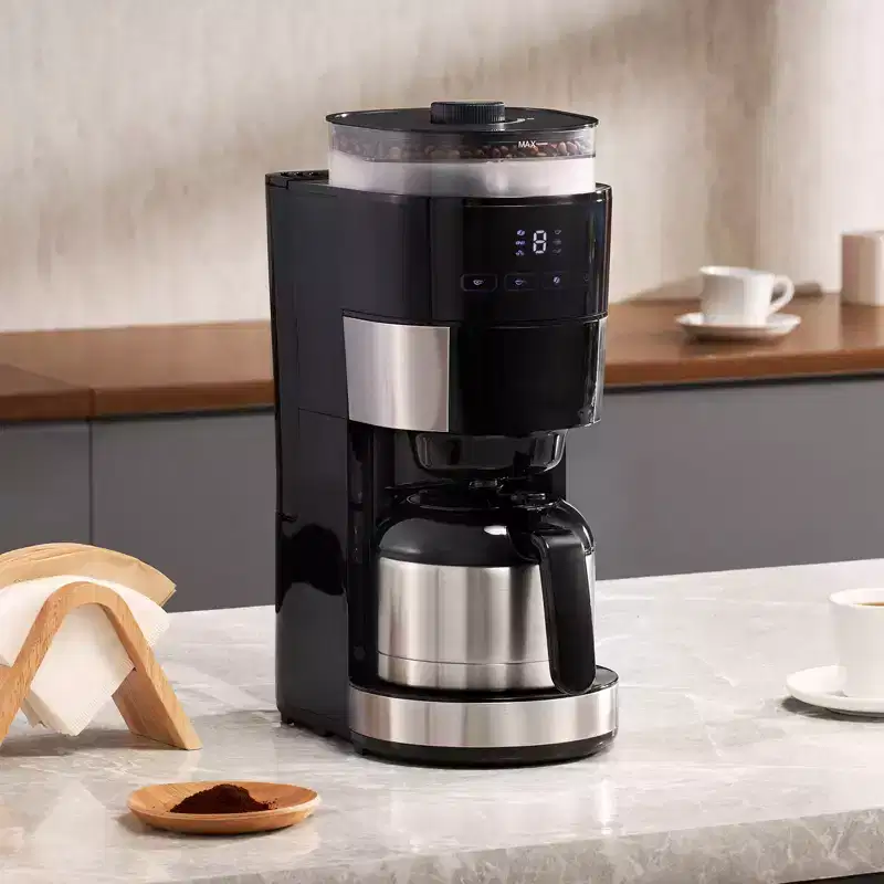 VEVOR Coffee Maker with Grinder, 8 Cup Programmable Coffee Machine, Grind and Brew Coffee Maker with 24-Hour Timer for Auto Brew, Reusable Filter