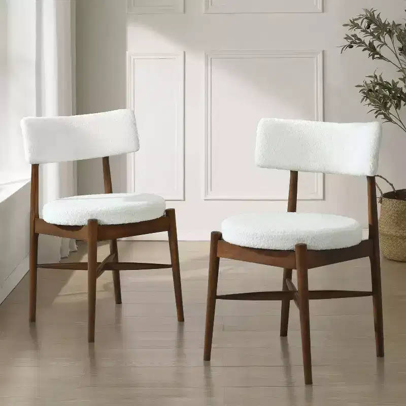 Okak Set of 2 Mid Century Boucle Seat & Back Dining Chair Without Arm,Wooden Accent Dining Chairs for Dining Room,Kitchen