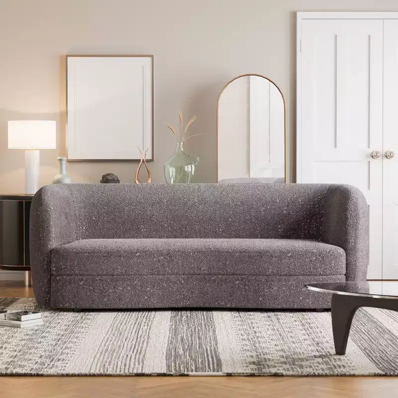 HOMES: Inside + Out 85" Pinehush Boho Curved Boucle Fabric Sofa with Pocket Coil Cushions