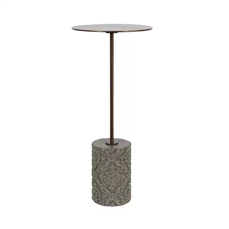 Carved Wood and Metal Drink Table 10x10x22 Green