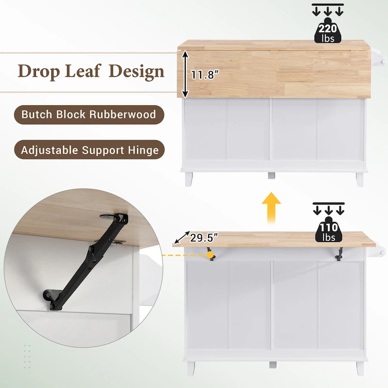 TOPMAX Kitchen Island Set with Drop Leaf and 2 Seatings, Dining Table Set with Adjustable Shelf, Drawers and Towel Rack