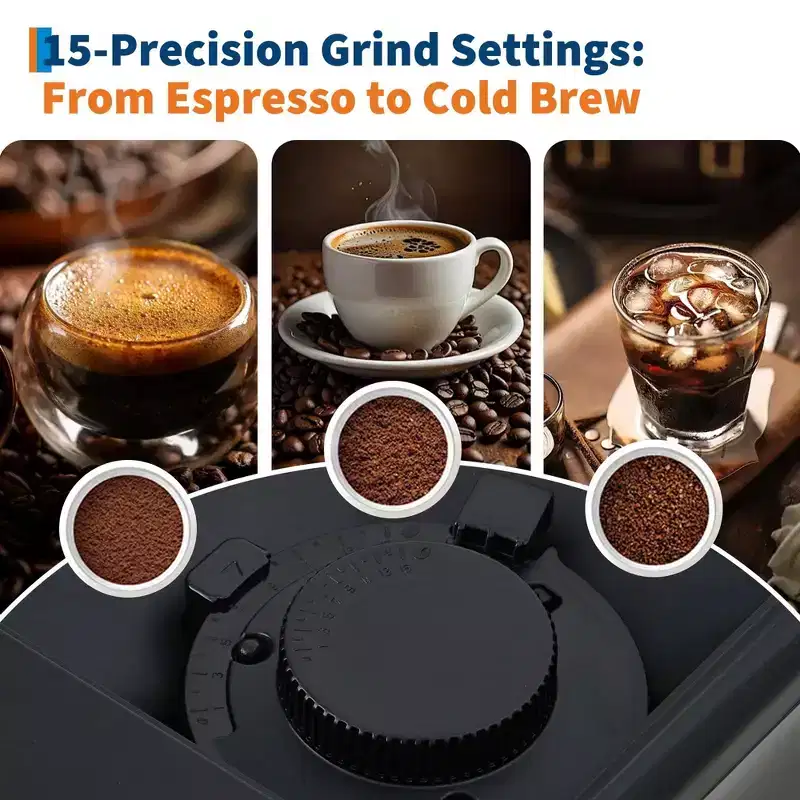 GustoWave Espresso Machine with Milk Frother, Removable Brewer and Grinder, Adjustable Coffee Strength and Volume for Home Use,