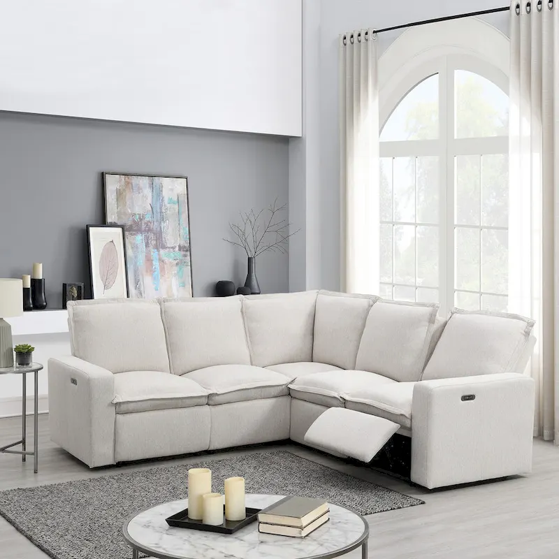 L-Shaped 5-Seater Power Recliner Sofa with USB Port