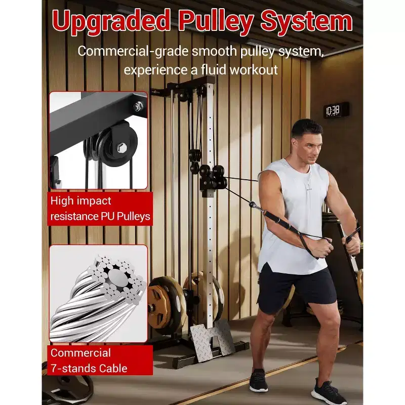 Cable Machine Home Gym C Wall Mounted Pulley System for Chest, Back & Arms C Adjustable LAT Pulldown, Cable Crossover & Functional Trainer Station