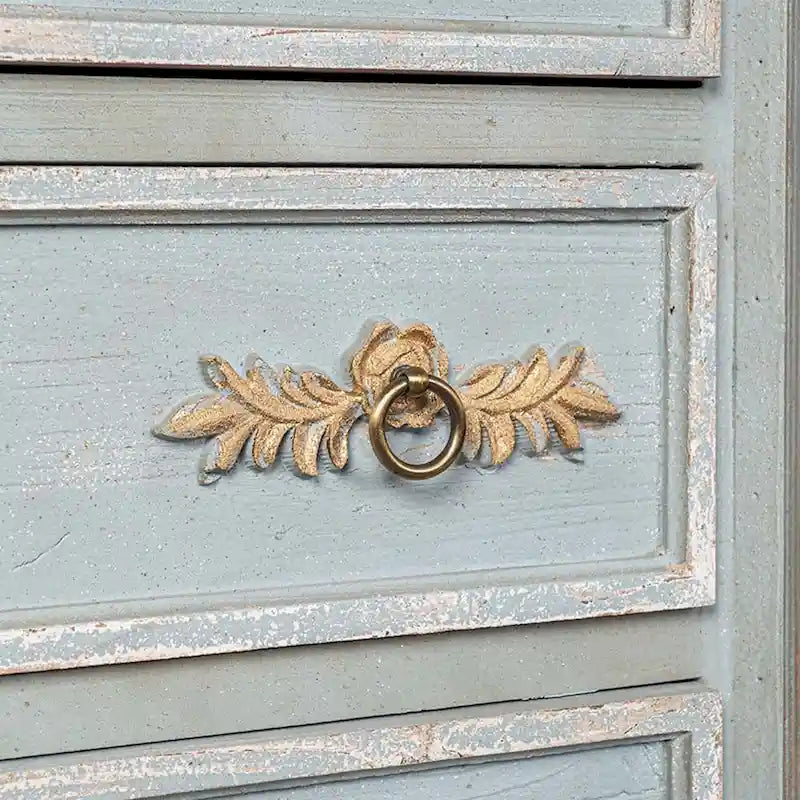 Distressed Light Blue Cream Top 2-Drawer Wood Cabinet with Gold Accents