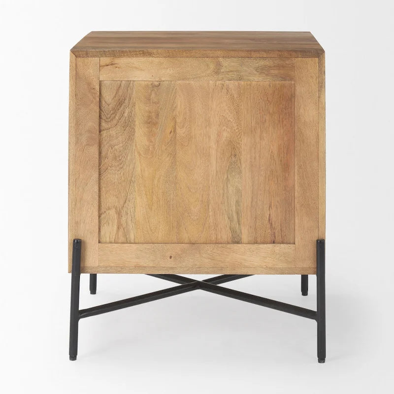 Light Brown Solid Wood & Black Iron Frame 2-Drawer Accent Table - 22L x 22W x 26H
