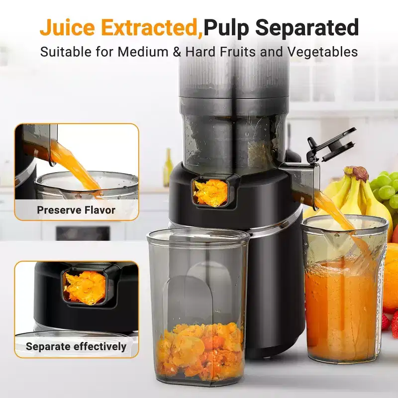 Masticating Juicer, 5.3 in Cold Press Juicer with 250W Motor, Triple Filtration, Safety Lid Lock, 1.8 L Capacity, Fit for Whole Fruits & Vegetables