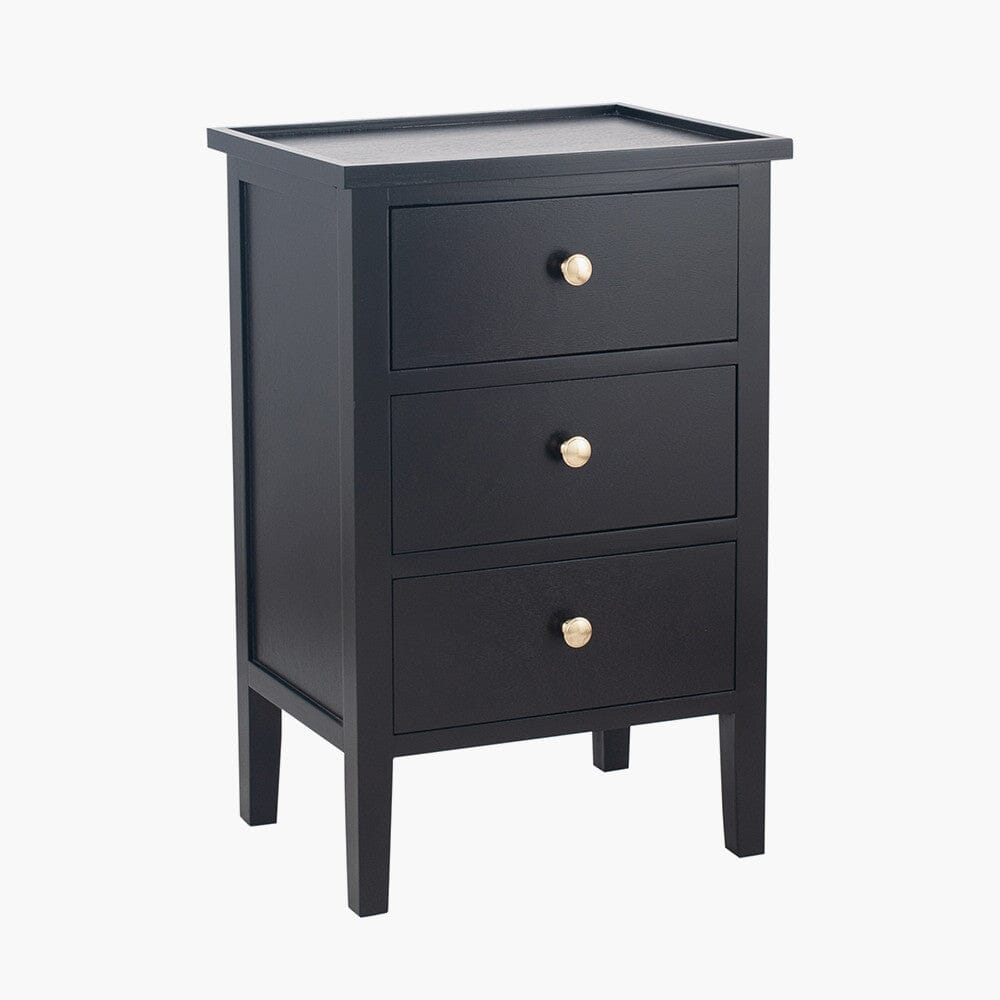 Black 3 Drawer Bedside Table with Gold Handles