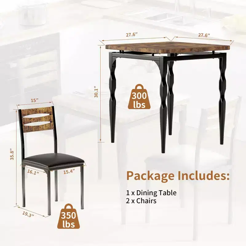 Dining Table Set for 2, Spiral Table Legs, Ergonomic Comfortable Seating, Bar Table Set, for Small Spaces, Kitchen, Apartment