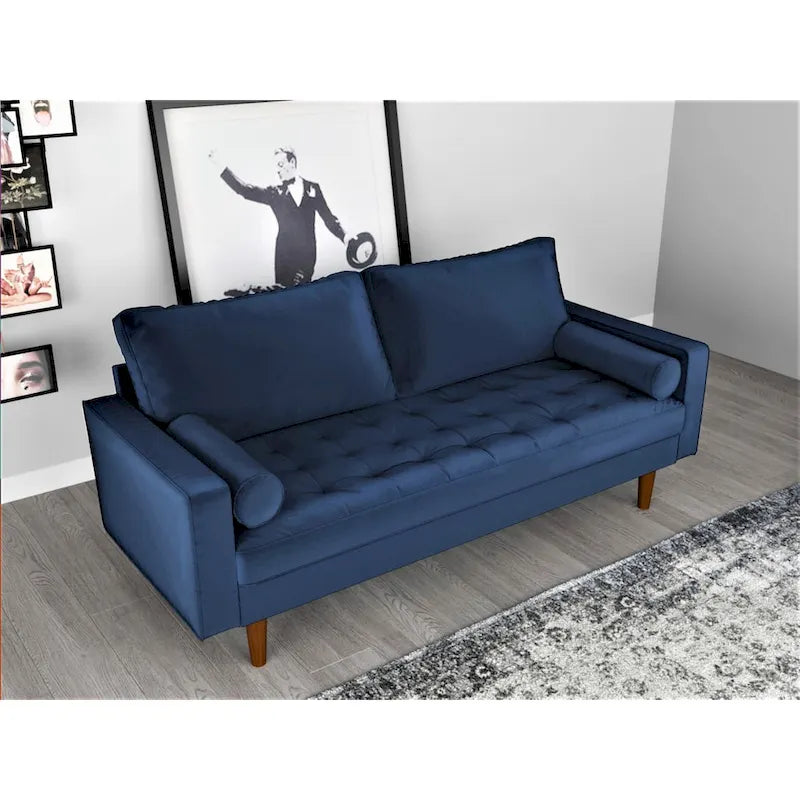 Mid-Century Modern Faux Leather Sofa with Track Arms