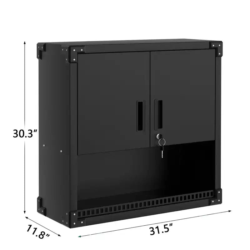 Heavy-Duty Floating Garage Wall Cabinet with Lock & Adjustable Shelves - 30.3 Steel Storage Organizer for Workshop, Warehouse, Kitchen & Home