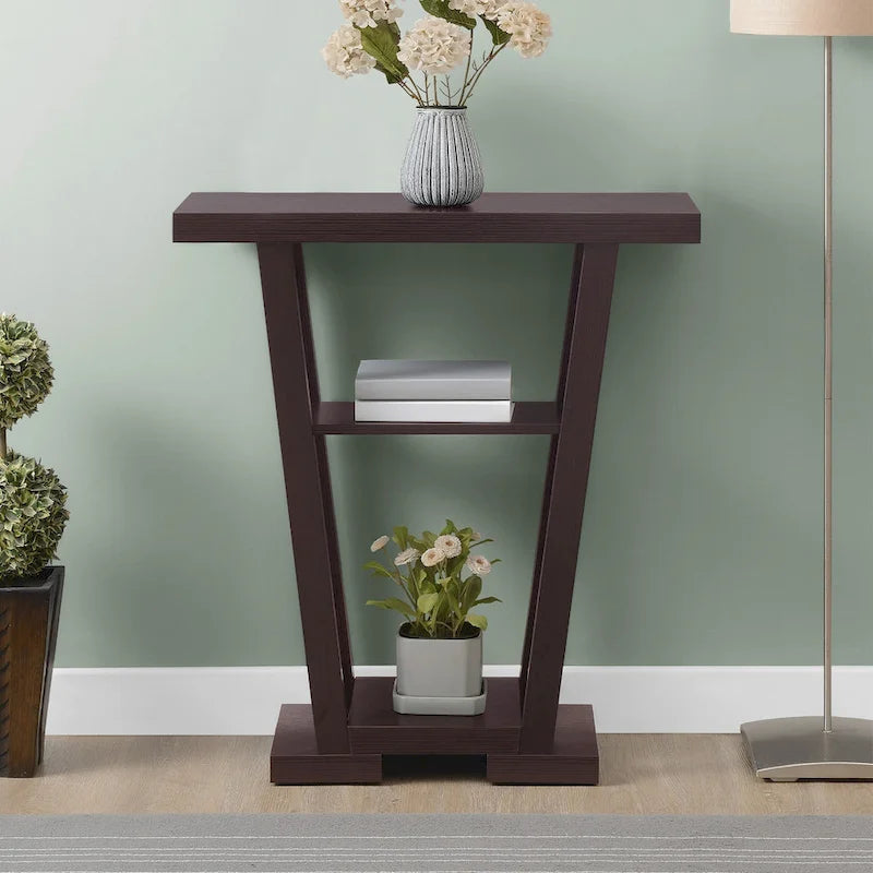 V-Shaped Console Table with Shelves