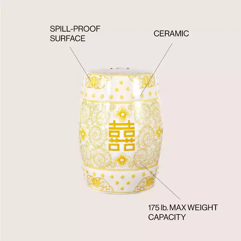 JONATHAN Y Double Happiness 18 Chinoiserie Ceramic Drum Garden Stool/Accent Table