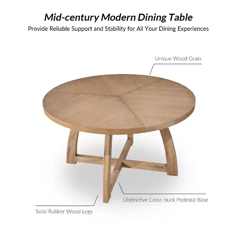 Nicola 54 Mid-century Modern Solid Wood Round Dining Table|HULALA HOME
